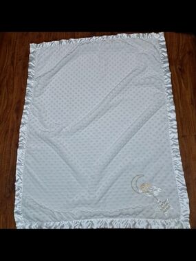 Baby Starters White Minky Dot Satin Baby Blanket Bear Cloud Star Love You Moon